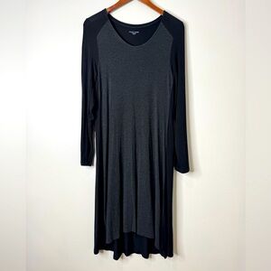 Eileen Fisher Black &‎ Gray Color Block Long Sleeve Stretch Jersey Midi Dress L